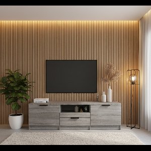 TV Meubel 140 cm met Lade en Opbergvakken – Modern TV Dressoir van Hout in Grijs Sonoma Eiken – House&Garden