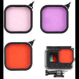 MOJOGEAR Duikfilters voor MOJOGEAR Waterdichte behuizing voor GoPro Hero 13 - 3-Pack voor Kleurcorrectie - Voor Blauw, Groen en Ondiep Water - Optisch Glas - Rood / Magenta / Roze
