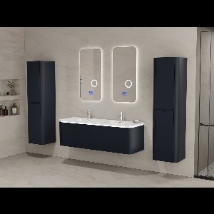 Badkamermeubel 2 persoons - 140 cm - Zwart - 2 zijkasten, 2 rechthoekige LED spiegels