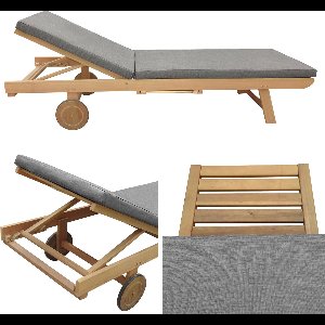 Opklapbare acacia ligstoel KANAWA - grijs kussen