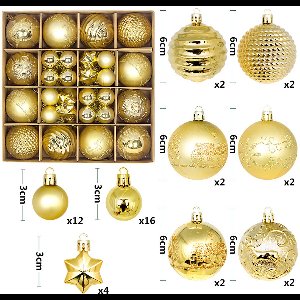 Zandarix Deluxe Kerstballen Ornamenten Set (44 Stuks) – Mix van 3–6 cm PVC in Luxe Geschenkdoos - Goud