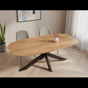 Deens Ovale Eettafel 200x100 cm – Mangohout Lichtbruin – Industriële Eetkamertafel met Zwart Metalen Frame – Robuuste Houten Tafel voor 6 Personen – Duurzame & Handgemaakte Ovale Eettafel NoviHome