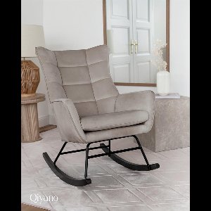 Schommelstoel Modern Taupe – Novihome Medira Luxe Relaxstoel met Armleuningen en Fluwelen Zitting – Hoogwaardige Houten Glijders, FSC-Gecertificeerd, Draagkracht 180 kg – Perfect voor Woonkamer, Slaapkamer en Wellness