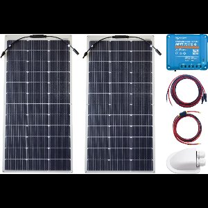 Bluetooth Set Flexibel Zonnepaneel 220Wp Caravan, Camper, Boot, Tent - MPPT Victron Energy laadregelaar 75/15 - Zonnepaneel Compleet Pakket - Kabel met connectoren - Plug-Play set schematische tekening en handleiding-Monokristallijn