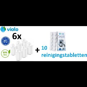 VIOLO waterfilter voor SIEMENS BOSCH koffiemachines, filtervervanging 6 stuks + VIOLO Reinigingstabletten voor koffiemachines 10 tabletten