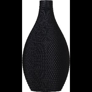 Slimprint Vaas QUARTZ, Mat Zwart, L24,1 x B14,6 x H45 cm, Ovale Vaas met Geometrisch Reliëf voor Droogbloemen en Decoratie Takken, Gerecycled Biokunststof