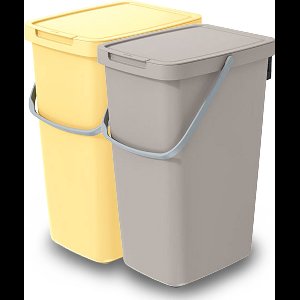 Keden GFT/rest afvalbakken set - 2x - 20L - Beige/geel - 23 x 29 x 45 cm - afval scheiden