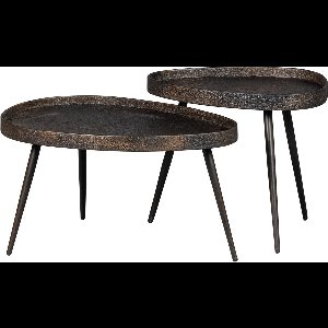 WOOOD Crude Bijzettafels - Multiplex Blad met Metalen Poten - Antique Bronze - Set van 2