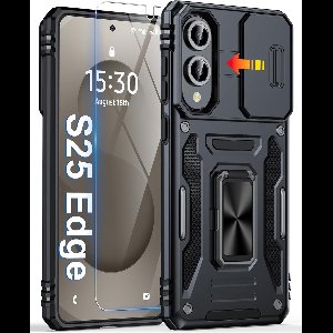 Zandarix Geschikt voor Samsung Galaxy S25 Edge - Slide Cameraafdekking - Displaybescherming - Magnetische robuuste met standring - Militaire bescherming - Back Cover Hoesje - Zwart