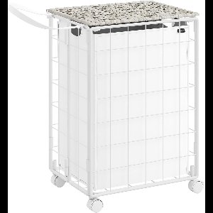 Furnstar - Wasmand - 90 l - Opvouwbare wasverzamelaar met wieltjes - Wasbox - Waswagen met deksel - Uitneembare waszak - 46 x 33 x 65 cm - Wolkenwit - LCB290W01