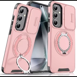 Armor Tough [360° draaibare ringstandaard] [compatibel met Magsafe] Hoesje Geschikt voor: Samsung Galaxy A36 & Samsung A56 - Ingebouwde dia camera cover - Hybrid - Roze