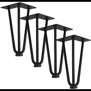 PolkaHome Set van 4 Haarspeld Tafelpoten, 25 cm Metaal, Zwarte Roestvrije Poedercoating, Inclusief Schroeven en Vloerbeschermers voor Bureau, Salontafel, TV-meubel