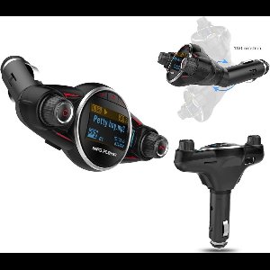 Ntech Smart Car Kit Bluetooth 5.0+EDR FM Transmitter 3.1A Charger-1,3 LED scherm TF kaart AUX poort - Handsfree Call functie - BT08