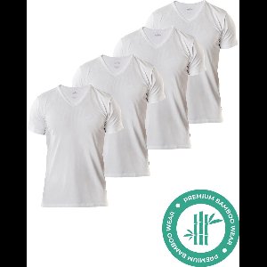 SQQUADD® Bamboe T-Shirt Heren - Regular fit - V-hals - Maat XXL - 4-pack - Zijdezacht en Ademend - Anti Zweet T-Shirt - Ondershirt Heren - Wit