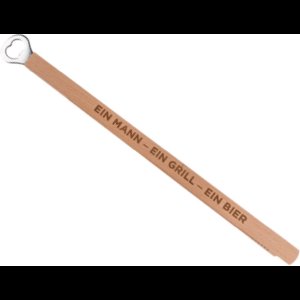 Houten BBQ tang met bieropener - BBQ gadget - Wooden bbq tongs with bottle opener
