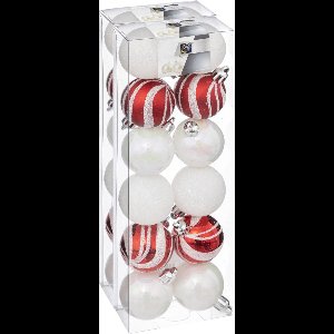 Atmosphera kerstballen 36x -parelmoer wit/rood - 4 cm - kunststof
