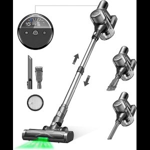 Luxe Steelstofzuiger – Draadloos – Stofzuiger zonder Zak op Accu – Tapijtreiniger – LED Display – Gebruiksvriendlijk – 450W – Grijs
