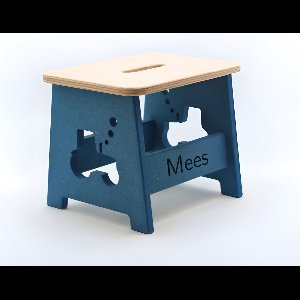 Houten kruk voor kinderen met eigen naam - Kinderkruk - Opstapje - Blauw - Tractor - Gepersonaliseerd cadeau