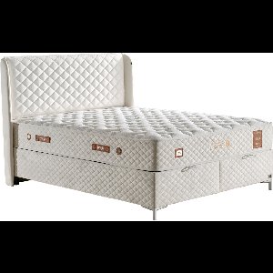 Bambi Thermo Control - Bed Boxspring Set - Complete Boxspring - 120x200 - Slaapkamerbed - 1 x Matras met Topper, 1 x Bedbox, 1 x Hoofdbord - Wit