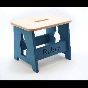 Houten kruk voor kinderen met eigen naam - Kinderkruk - Opstapje - Blauw - Lego man - Gepersonaliseerd cadeau