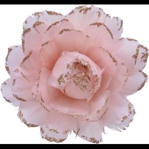 6x stuks decoratie bloemen lichtroze met veertjes op clip 11 cm - Decoratiebloemen/kerstboomversiering/kerstversiering
