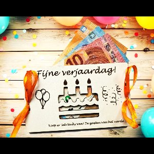 Geld Cadeaukaart Verjaardag - Eigen Tekst - Gepersonaliseerd - 14 Varianten - MDF wit 3mm - Wenskaarten verjaardag - gepersonaliseerd cadeau - Geldkaart cadeau envelop - verjaardagskaart volwassenen - geld cadeau - cadeau sparen - felicitatiekaarten