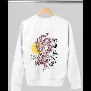 Sweater - Chinese dragon - Wurban Wear | Grappige Hoodie | Merk kleding | Unisex sweater | Techno outfit | Trui | Oversized sweater | Sport sweater | Pump cover | Draak | Wit & Zwart