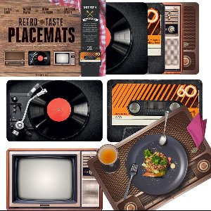 MikaMax Retro Placemats - Onderleggers -  Vintage look - Set van 4 - Stevige kwaliteit - 3mm Dik - 45x28cm - Incl. Design Hoes - Jaren 70