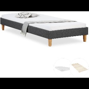 Homestyle4u Gestoffeerd bed - 90x200 cm - Eenpersoonsbed - met matras - Grijs