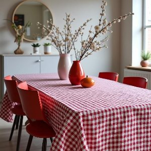 Vierkant Tafelkleed geruit - Cuba rood wit - 100 x 100 cm - Brabantsbont - Strijkvrij – met Rood Biesband – Voor Binnen & Buiten