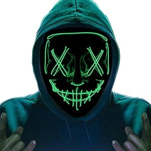 Led Halloween Masker, 2025 Upgrade Led Purge Mask, Glitter in Het Donker, Griezelig Masker met 4Verlichtingsmodi voor Halloween