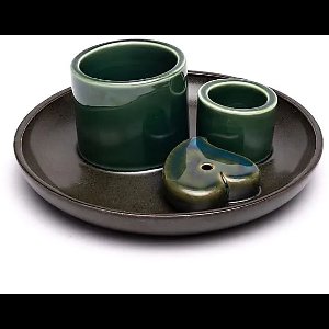 Keramische palo santo, smudge en wierook brander hart petrol/bruin - ø14 cm x 6 cm