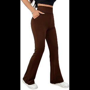HORIZON Flared Broek met Zakken - Dames Legging - PETIT Pijplengte - Casual Flare Pants - Broek met Zakken - Stijlvol & Sportief - Rekbaar - Zachte stof - Bruin - Maat XXL