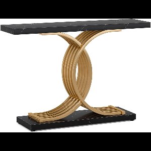 Consoletafel - Sidetafel - Wandtafel - Haltafel - met metalen poten - Goud/Zwart