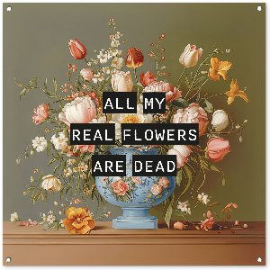 Tuinposter 100x100 cm - Tuindecoratie Bloem - Quote - Vintage - Art - Poster voor in de tuin - Buiten decoratie - Schutting tuinschilderij - Tuindoek muurdecoratie - Wanddecoratie balkondoek