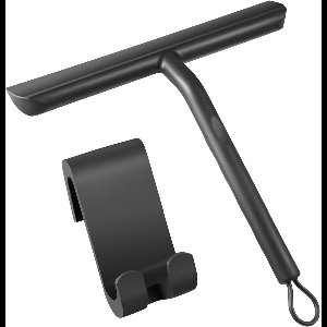 TOVBMUP Douchewisser - Zwart met houder - Siliconen - Doucheruitwisser - Geen boren nodig - Geschikt voor badkamerdeuren, spiegels, tegels en ramen