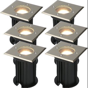 6x HOFTRONIC Ramsay - Grondspot - RVS - IP67 waterdicht - 2700K Warm wit - Dimbaar - Verwisselbare GU10 - Vierkant - ook geschikt als padverlichting en vlonderverlichting