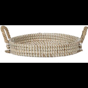 Kolibri Home | Decoratieschaal - Wit gevlochten dienblad Ø30cm