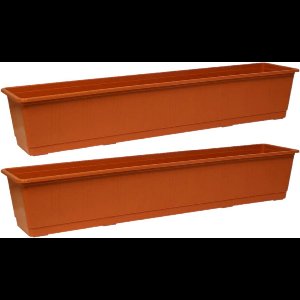 Geli Plantenbak - Set van 2x stuks - terracotta - rechthoekig - kunststof - 80 x 17,5 cm - Bloembakken/plantenbakken voor binnen/buiten