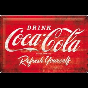 Coca Cola Logo Red Refresh Yourself. Metalen wandbord in reliëf 40x 60 cm.