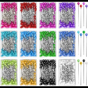 1200 Pcs Head Pin Pins, Colorful Hijab Pins, Large Stitch Needles with Head, Stainless Steel Stitch Needles Sewing (12 Colors, 100 Per Box) as picture shown