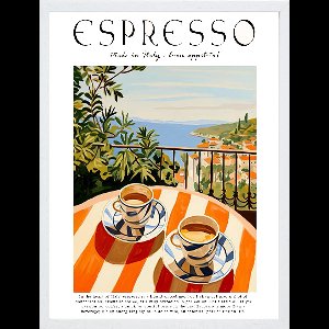 Adore Maison Barista Canvas Wanddecoratie – Italiaanse Koffiescène aan Zee – 30x40 cm – Vintage Kunstprint op Canvasdoek – Keukenposter