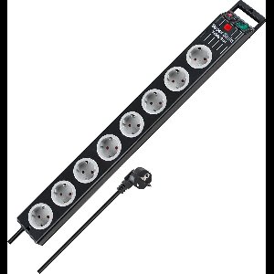 StayPowered Super-Solid Stekkerdoos - Maximale Veiligheid en Krachtverdeling - 8 Geaarde Stopcontacten - 2,5 m Snoer - Kinderbeveiliging - GS-getest - Wandmontage Mogelijk - Antislip Voetjes - Zwart/Zilver - Levering Sneller dan Aangegeven!