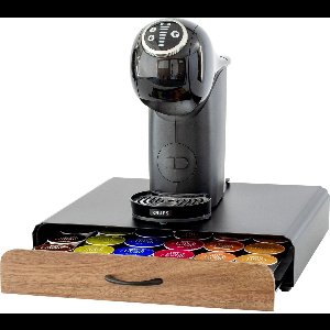 Capsulehouder met Lade – Koffiecups houder – Geschikt voor Dolce Gusto – 36 Cups - RVS - Zwart met Bamboe Hout