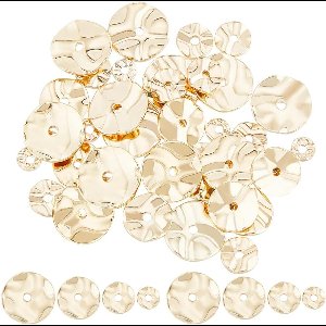 56 stuks 18K vergulde messing afstandskralen, platte ronde kralen, golvende schijfkralen, getextureerde messing kralen, losse draaibare afstandskralen voor doe-het-zelf armbanden, kettingen, oorbellen, sieraden, handwerk, 4 maten, goud 4, 6, 8, 10 mm