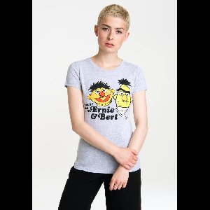 Logoshirt Vrouwen T-shirt Ernie en Bert - Havin'Fun - Sesamestreet - Shirt met ronde hals van Logoshirt - grijs gespikkeld