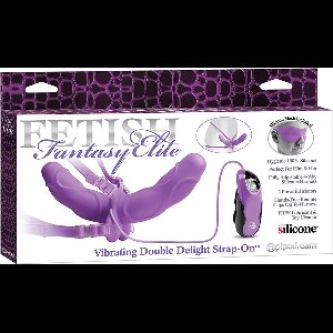 Pipedream Fetish Fantasy Elite voorbind vibrator Vibrating Double Delight Strap-On paars - 10 inch
