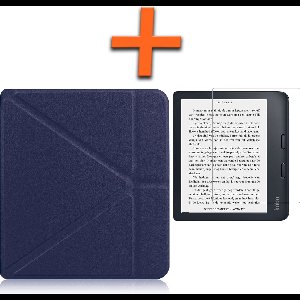 Hoesje Geschikt voor Kobo Libra 2 Hoes Book Case Trifold - Hoes Geschikt voor Kobo Libra 2 Hoesje Book Cover Met Screenprotector - Donkerblauw