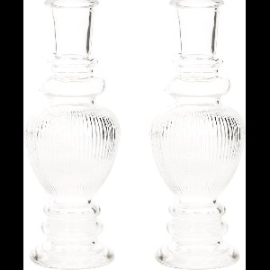 Ideas 4 Seasons Bloemenvaas Venice - 2x - voor kleine stelen/boeketten - gekleurd sierglas - ribbel transparant - D5.7 x H15 cm