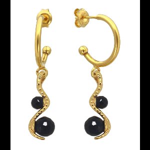 ARLIZI 2266 Oorbellen oorringen zwarte onyx slang hanger - verguld - 4 cm
